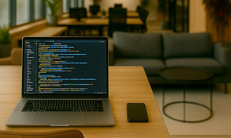 オフィスのノートパソコンに表示されたプログラム
