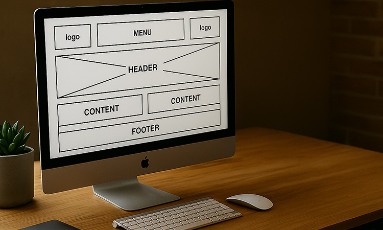 オフィスのディスプレイに表示されたワイヤーフレーム